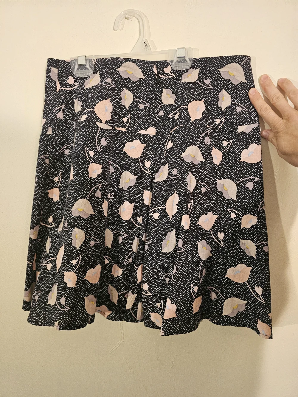 LOFT Black Asymmetrical Skirt with Pink Floral Print